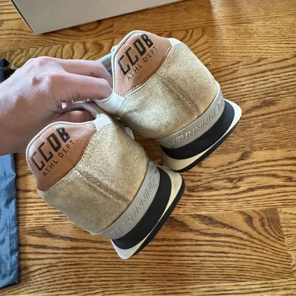 Golden Goose Beige & White Running Sneakers